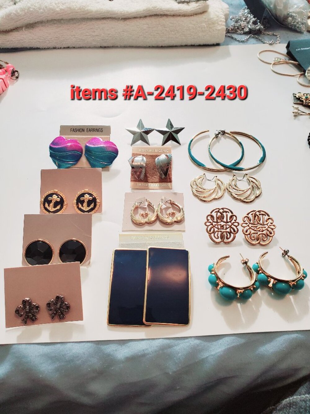 12 Pair of Pierced Earrings, items # A 2419-2430., wt 134 grams.